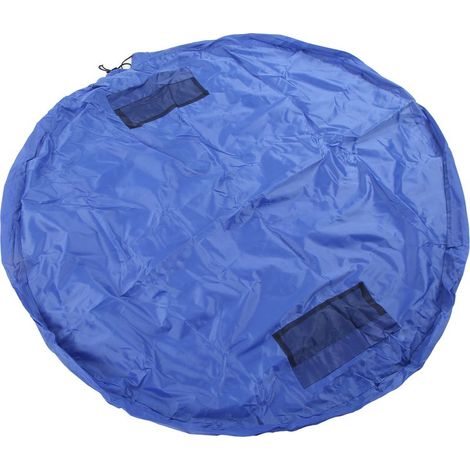 Tapis de jeu pour enfants avec cordon, 140 cm de diamètre, polyester imperméable, sac de rangement pour jouets intérieur et extérieur bleu (1/5)