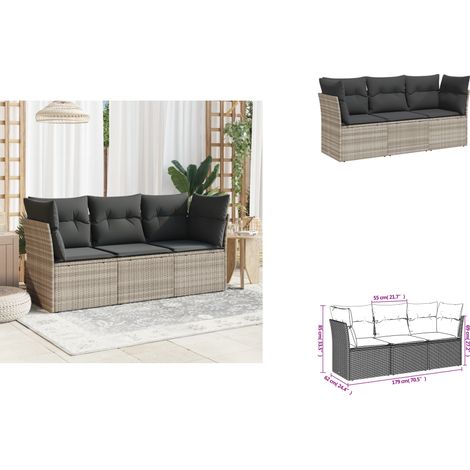 The Living Store Salon de jardin avec coussins 3 pcs gris clair résine tressée - Canapé jardin (1/3)