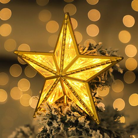 Étoile Pour Sommet De Sapin De Noël - 17 X 17 X 4 7 Cm - En Plastique Jaune - Alimentée Par 2 Piles AA - 1 Pièce (1/5)