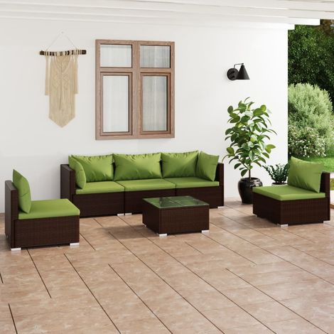 6-tlg. Garten-Lounge-Set mit Auflagen Poly Rattan Braun (1/5)