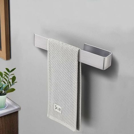 Porte-serviettes mural auto-adhésif sans perceuse, en acier inoxydable, pour salle de bain et cuisine, 28cm (argent)-LIAIKI (1/5)
