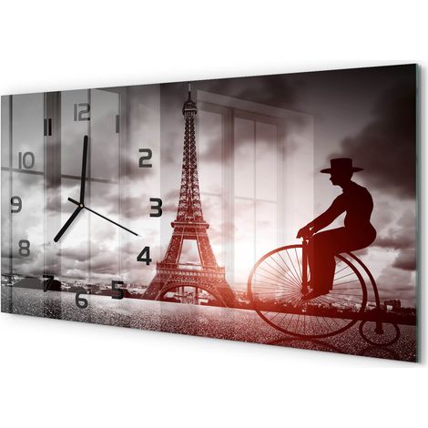 Horloge Murale Sans Tic-Tac 60x30 cm Verre Trempé Design Panoramique Tour Eiffel, Paris (1/5)