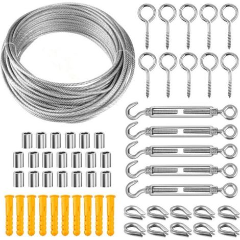 Corde en acier inoxydable 50M – Tendeur pour palissage plantes grimpantes – Résistance à la corrosion – Installation facile (1/5)