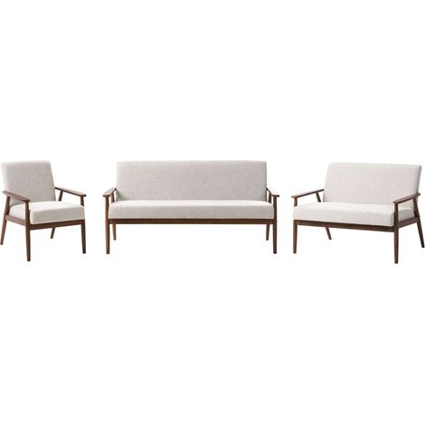 Ensemble de Salon Rétro en Tissu Structure en Bois Canapé 3 Places et 2 Places et Fauteuil Gris et Marron Foncé Esrum (1/5)