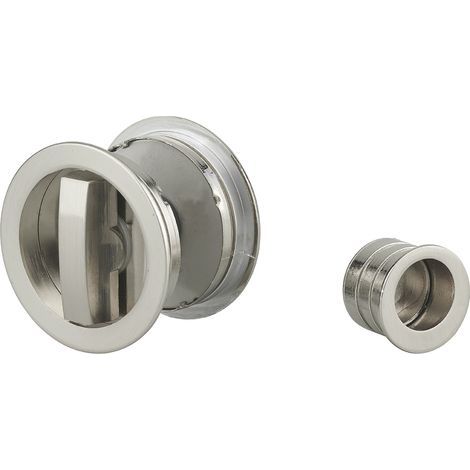 Thirard – Poignée de porte coulissante nickelée – Accessoire pour serrure encastrable à crochet – Usage intensif pour bois dur (1/3)