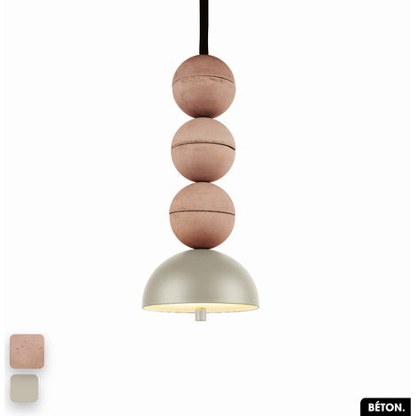 Lampe de suspension en béton - BOSFOR CONCRETE ROSE - PEYOTE 3 BALLES LED 14W (1/2)