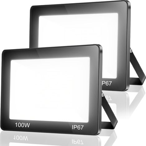 Projecteur Exterieur LED 100W 2 Pièce, IP67 Imperméable Spot LED Extérieur, 10000LM 6500K Blanc Froid Eclairage de Sécurité, Luminaire Exterieur Pour Patio, Terrasse, Jardin, Garage, Usine (1/5)