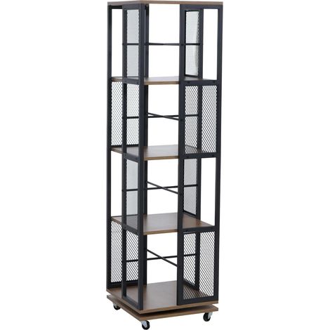 Librería giratoria de estilo industrial con ruedas 147 cm fabricada en metal y MDF marrón claro 040008771 (1/5)