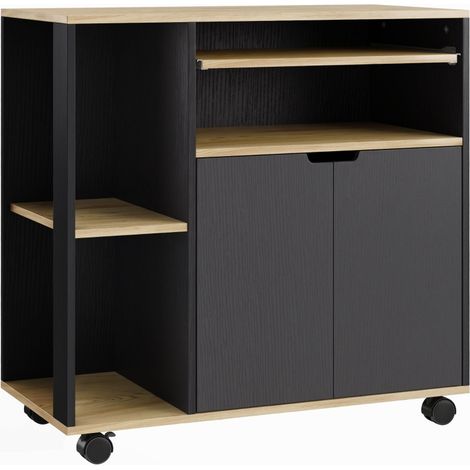 Carrello da cucina con armadietto, ripiani regolabili, nero (1/4)
