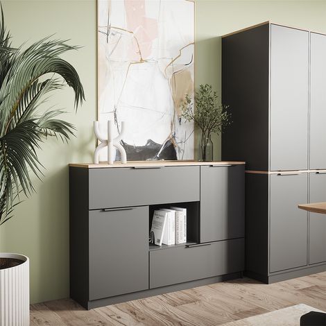 Commode avec tiroirs Betti, Anthracite, 120x83.6cm 2x porte, 2x tiroir et 1x compartiment ouvert, Vicco (1/5)