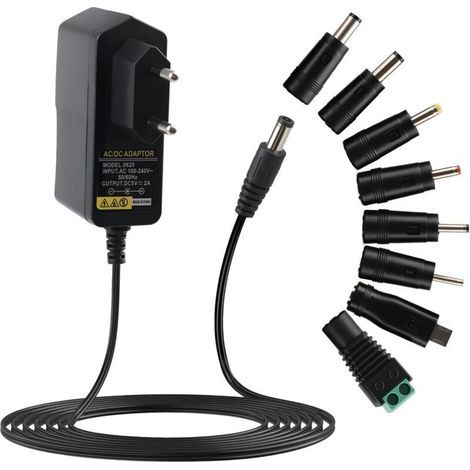Transformateur d'alimentation 5 V 2 A avec 8 prises CC pour appareils électroniques 5 V tels que tablette, téléphone, hub USB, caméra de vidéosurveillance, alimentation fiable jusqu'à 2000 mA, compact (1/5)