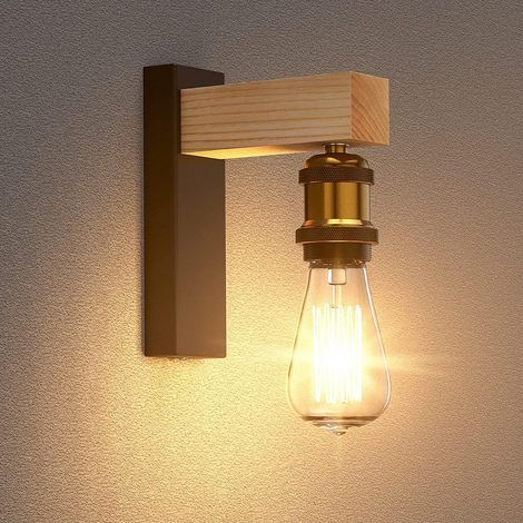 1 Stück Wandleuchte, Vintage-Industrie-Wandleuchte mit E27-Fassung, moderne Wandleuchte aus Metall und Holz, Wandleuchte aus Eschenholz, Dekoration für Wohnzimmer, Küche, Flur, Schlafzimmer, Café, Bar (1/5)