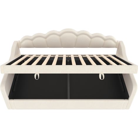 Cama banqueta convertible con almacenamiento, terciopelo beige, 90 x 200 cm, MODENUIT (1/5)