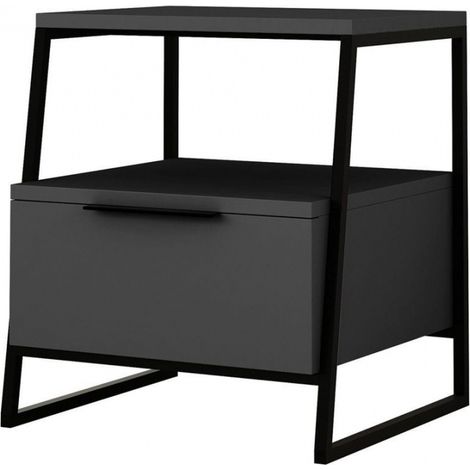 Table de chevet 1 porte gris anthracite 45 cm - Aveline