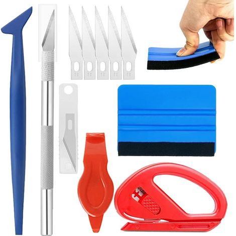 Kit 10 Pièces Outils Film Vinyle, Raclette Feutre, Couteau Aluminium, Cutter Précision, Pour Voiture Et Maison (1/5)