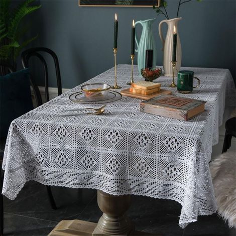 Nappes blanches au crochet, sets de table rectangulaires, dentelle vintage, nappes en coton faites main pour mariage, fête, maison, anniversaire, décoration de cuisine, dentelle blanche (1/4)