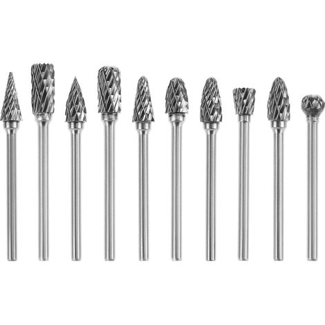 ® 10 Pcs Fraises Rotatives à Double Coupe, Fraise Carbure 3mm Tige 6 mm Tête pour la Menuiserie et la Ferronnerie (1/5)