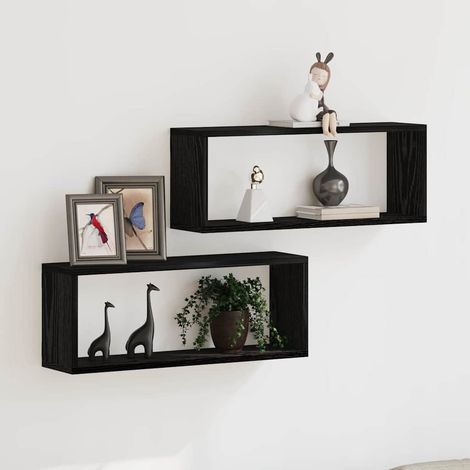 Wandregale mit Regal 2 pcs Schwarz Eichen-Optik 60 x 15 x 23 cm (1/5)