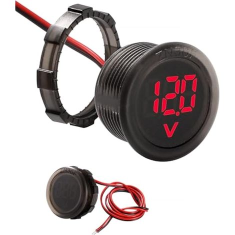 5V-100V Voiture DC Numérique LED Voltmètre Affichage Étanche, Voltmètre Circulaire à Deux Fils, avec Protection Anti-connexion, pour Moto Bateau Camion, Rouge (1/4)