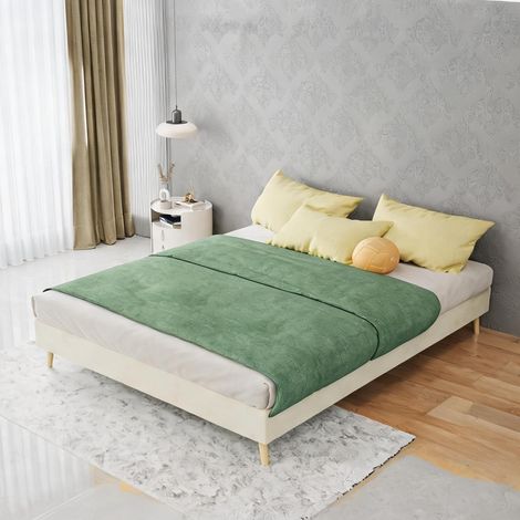 Tête de lit beige en tissu métal 200 x 140 x 14 cm (1/5)