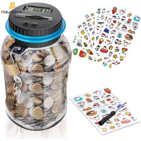 Tirelire Electronique, 1,8L Numérique Tirelire avec écran LCD EUR Compteur, Automatique Coin Comptant Money Box (1/4)