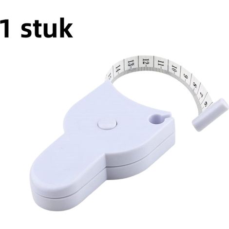 pièce - Règle télescopique - 1,5 m (60 pouces) - Poignée en forme de Y avec fonction lampe torche - Mesure de la taille rétractable automatiquement - Blanche - Un côté en centimètres, un côté en pouce (1/5)