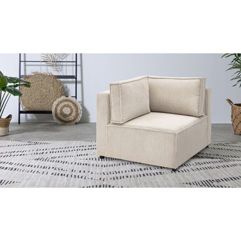 Bobochic – Canapé d'angle modulable NIHAD – Tissu velours côtelé beige – 96 cm – 2 places – Densité assise 30 kg/m3 – Résistant aux accrocs (1/3)