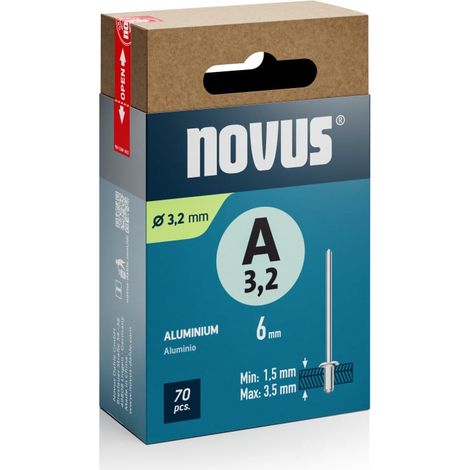 Novus Blindnieten Typ A 3,2 x 6 mm Aluminium 70 Stück Blindnietzange