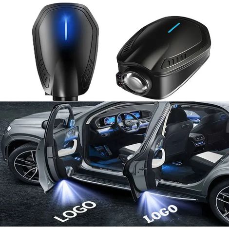 (Pour Mercedes) Lot de 2 lampes LED LED de bienvenue pour portières de voiture, projecteur laser sans fil avec logo, rechargeables, éclairage personnalisé pour tous véhicules. (1/5)