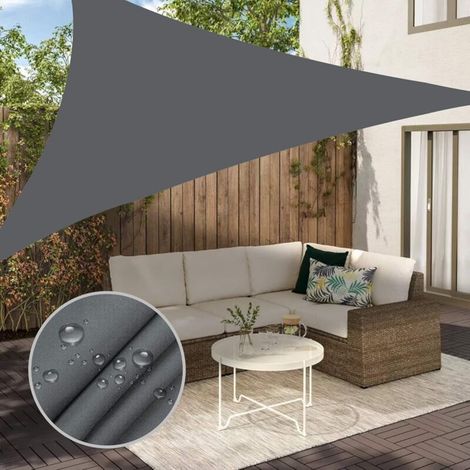 Sonnensegel, 2,00 m x 2,00 m x 2,00 m, dreieckig, wasserdicht, für Terrasse, Hof, Deck, Pergola, Sonnenschutzsegel für den Außenbereich, 98 % UV-Schutz, Farbe Grau