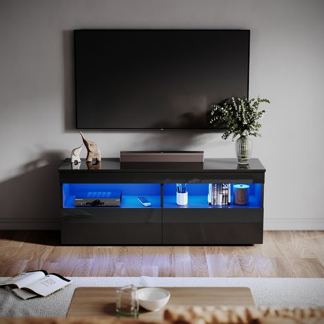 ELEGANT High Gloss LED TV Stand Multi-Light Effect TV Cabinet with Large Storage Space Living Room Bedroom Furniture, Black 1200mm