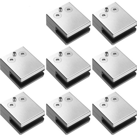 Pinces à Verre 8 PCS 8-10mm en Acier Inoxydable 304 Pinces à Verre Support en Verre Réglable à Dos Plat pour Balustrade d'Escalier, Main courante ,Lefou (1/5)