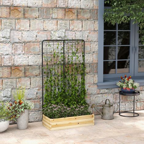 Huerto elevado con trellis, 80 x 38 x 145 cm, madera natural y acero pintado DESVIAE (1/5)