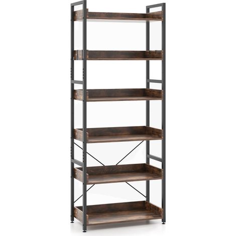 Libreria industriale 69 x 34 x 177 cm 6 ripiani con ganci antiribaltamento stile rustico legno composito marrone 200018409