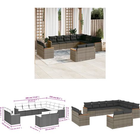 12-tlg. Garten-Sofagarnitur mit Kissen Grau Poly Rattan - Gartenmöbel - Rattan Möbel - Outdoor Sofa - Lounge Set - Esszimmergarnitur - Home & Living (1/3)