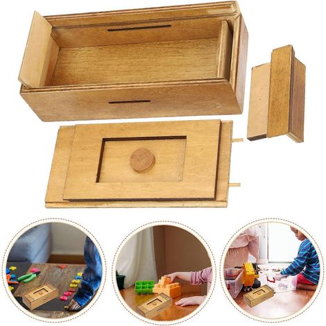 Boîte en bois pour enfants, jouet cognitif avec compartiment caché-18x8cm (1/3)