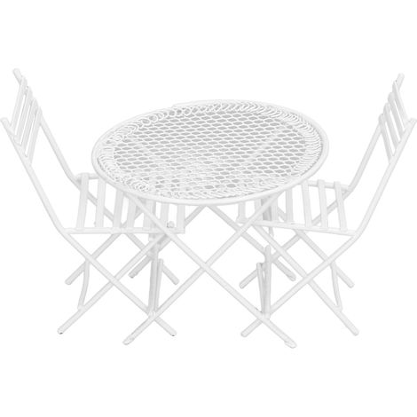 Ensemble table et chaises de jardin miniatures blanches pour maison de poupée à l'échelle 1:12, style bistro. Accessoires de décoration. (1/5)
