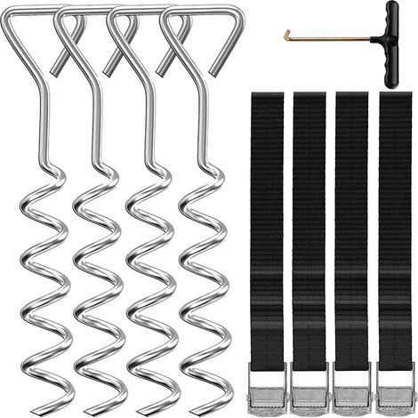 Ensemble d'ancrage au sol 9 pièces pour trampolines, balançoires, ancrages en spirale avec sangles, ancrages de trampoline, ancrages en acier (1/5)