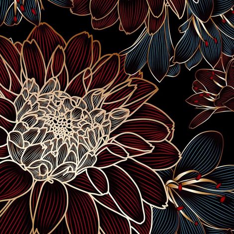 papier peint panoramique fleurs rouge foncé et or - Sanders & Sanders (1/5)