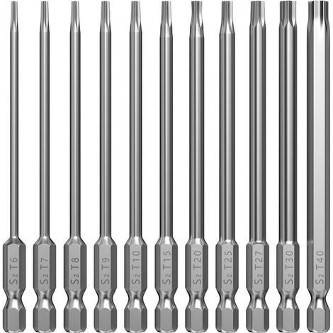 Set of 11 screwdriver bits, 100 mm long screwdriver bits, screwdriver bits, star-shaped screwdriver bits (1/5)