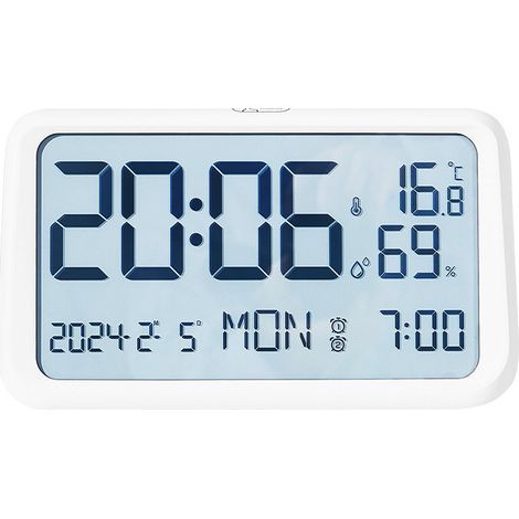 LCD-Wecker, Multifunktionsuhr für Wohnzimmer und Schlafzimmer, Nachtlicht – weiß