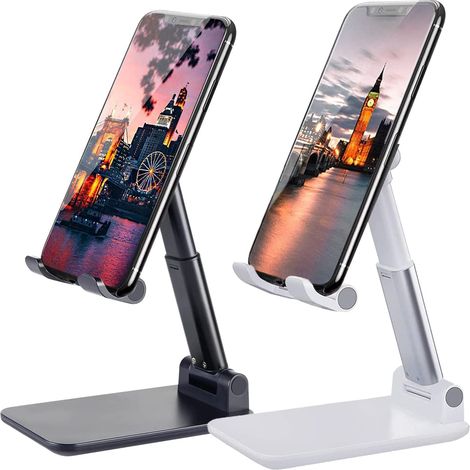 Lot de 2 Supports Téléphone Bureau Pliable Hauteur Réglable 12,7-16,3 cm Compatible iPhone Smartphones 4-6,4 Pouces (1/4)