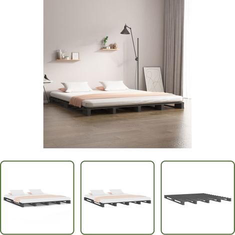 Lit en bois - Lit de palette sans matelas gris 140x190 cm bois massif (1/5)