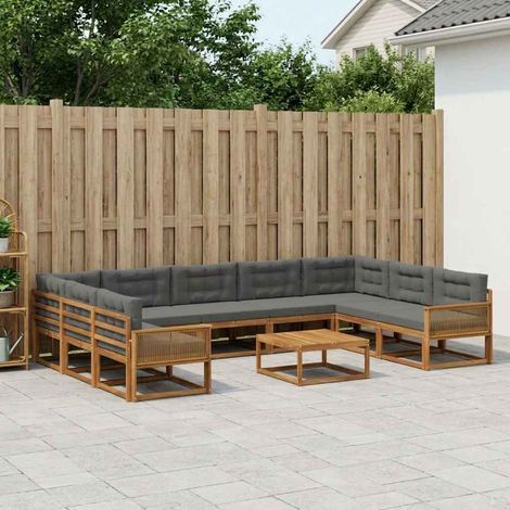 vidaXL Outdoor-Sofagarnitur mit Kissen 10 pcs Natur und Anthrazit (1/5)