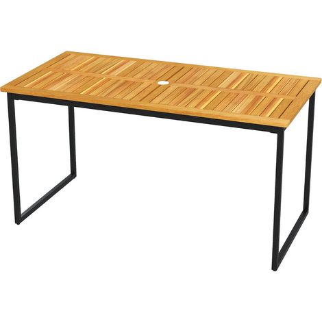 Mesa de comedor de madera de acacia para 6 personas 140 x 70 x 70 cm con orificio para sombrilla estilo rústico negro natural 200018191