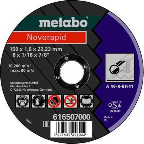 Novorapid 150 x 1,6 x 22,23 mm, acier, meule de tronçonnage, forme 41 metabo 25 pièces