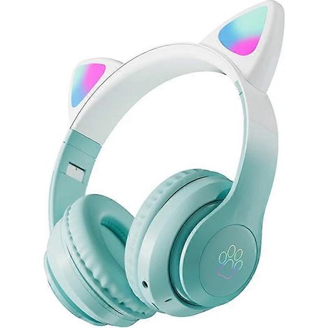 Cute Cat Gradient sans Fil Casques LED Light Bluetooth Casque avec Micro Kids Stéréo Téléphone Musique Jeu Casque