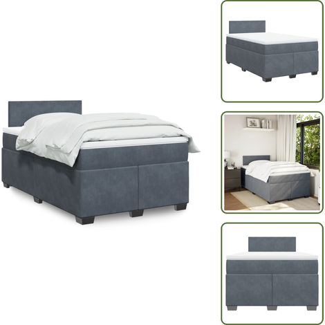 The Living Store Sommier à lattes de lit et matelas Gris foncé 120x200cm Velours - Lit Double - Lit Plateforme - Matelas À Ressorts Ensachés - Literie - Chambre À Coucher (1/5)