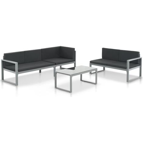 Salon de jardin 3 pcs Contemporain, Ensemble repas de jardin, et coussins Aluminium Noir OIB4144E (1/5)