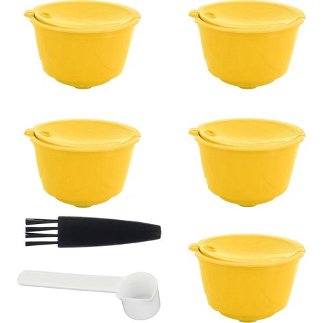Kit de capsules pour machine à café DOLCE GUSTO avec filtre à café réutilisable et accessoires (5 capsules jaunes, 1 cuillère, 1 goupillon). (1/5)